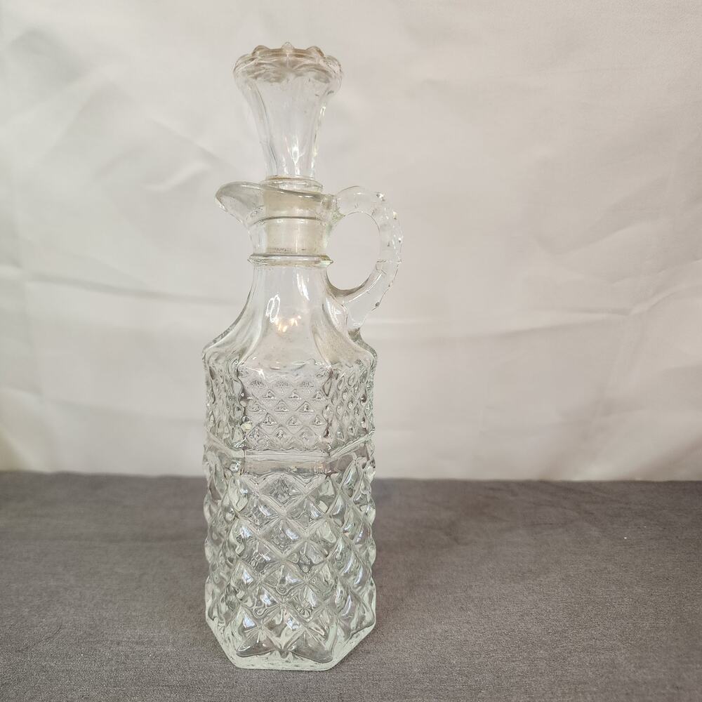 Vintage Anchor Hocking Wexford Cruet Glass Bottle & Stopper Oil Vinegar 7 1/2”